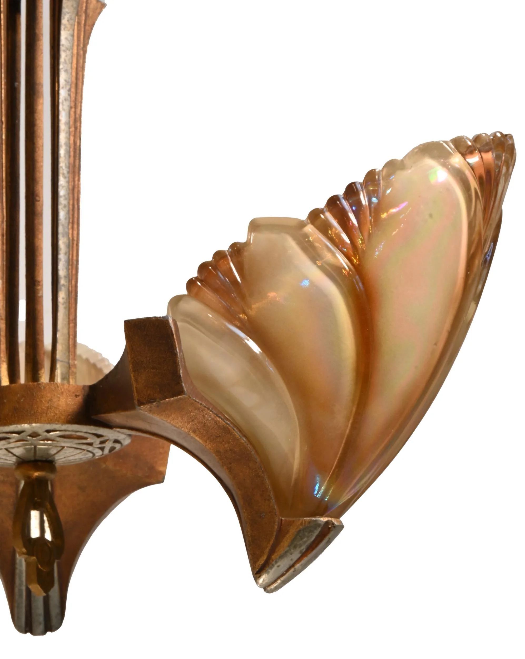 蝶*子様 オークション出品⭐︎インディゴライト3.11ct batwing iridescent 3 light slipper shade midwest mfg chandelier